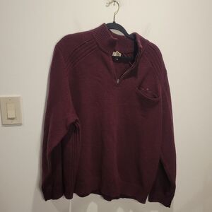 LL Bean Mens Size XXXL Burgundy Wool  Quater Zip Sweater Jacket